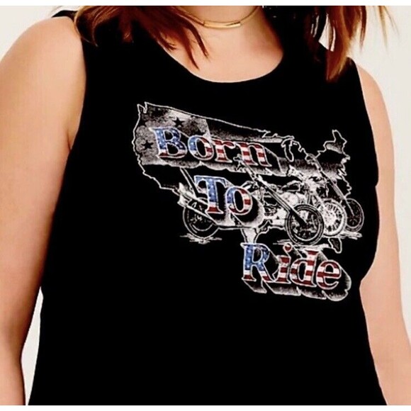 Torrid Plus Size 1  1X Black Cut Out Sleeveless Born to Ride Tee Top - Picture 1 of 4